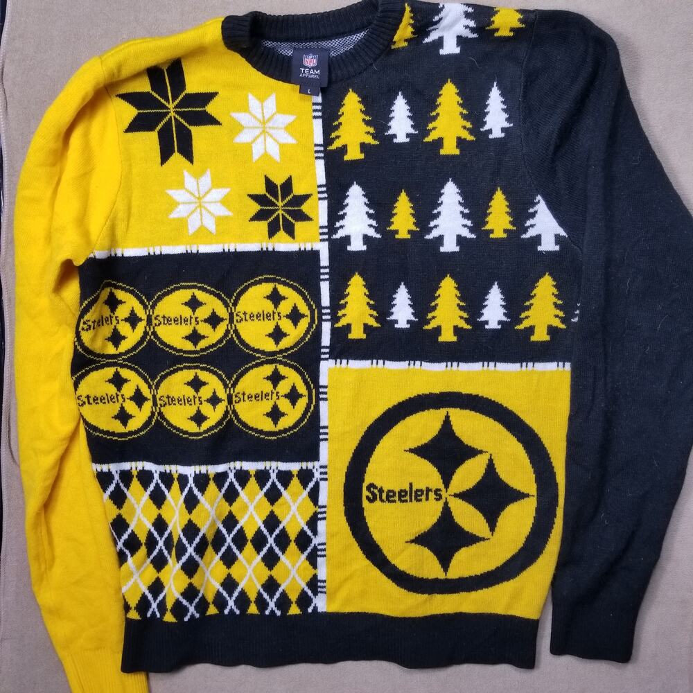 NFL Apparel Pittsburgh Steelers Men's Black/Gold Ugly Christmas Sweater Size L